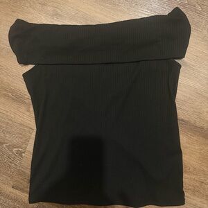 Off-Shoulder Ribbed Black Women’s Top